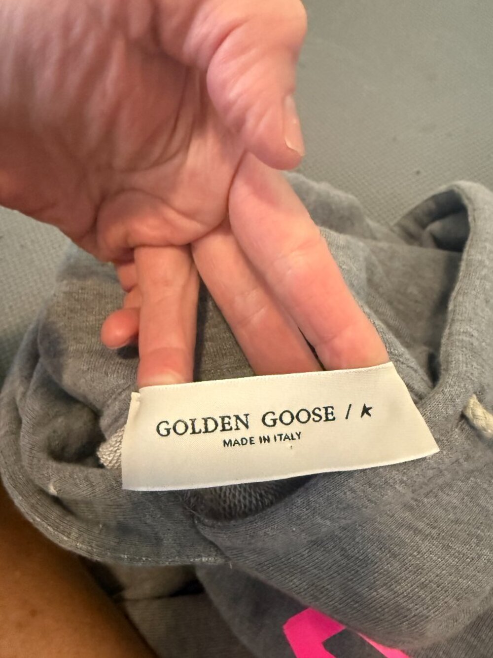 Golden Goose Pullover Hoodie- S- heathered gray/hot neon pink- MSRP $490 - Picture 8 of 12